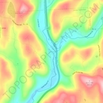 Mapa topográfico Lenox, altitud, relieve