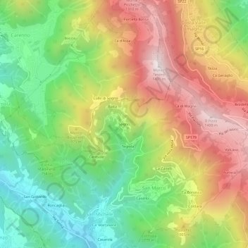 Mapa topográfico Sogno, altitud, relieve