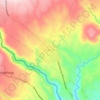 Mapa topográfico Malinao, altitud, relieve