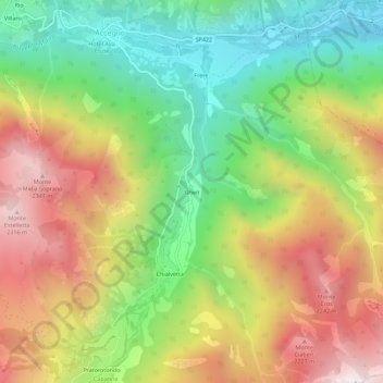 Mapa topográfico Gheit, altitud, relieve