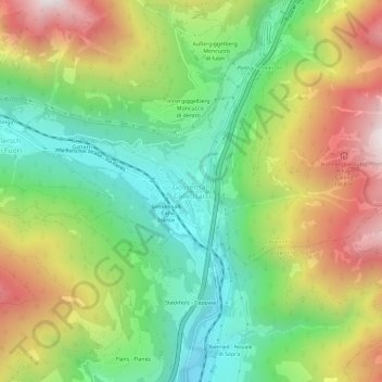 Mapa topográfico Colle Isarco, altitud, relieve