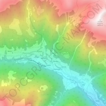 Mapa topográfico Val, altitud, relieve