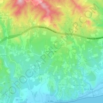 Mapa topográfico Almayate Alto, altitud, relieve