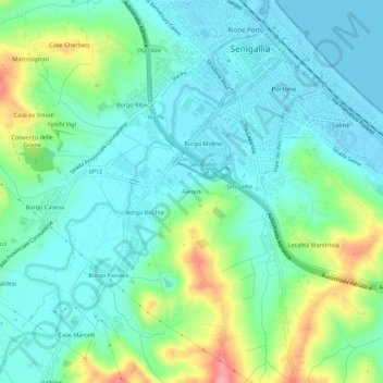 Mapa topográfico Ferretti, altitud, relieve