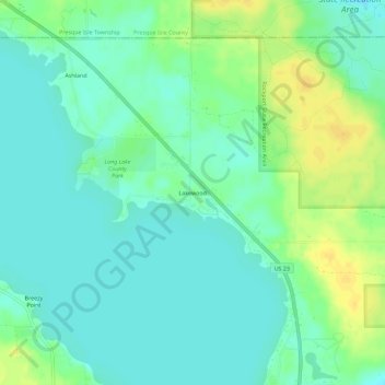 Mapa topográfico Lakewood, altitud, relieve