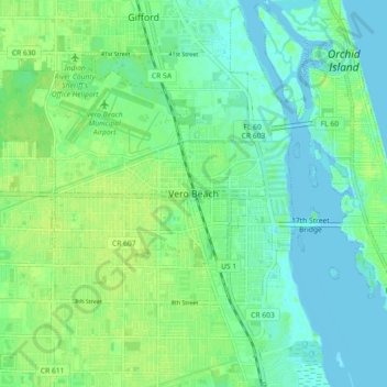 Mapa topográfico Vero Beach, altitud, relieve
