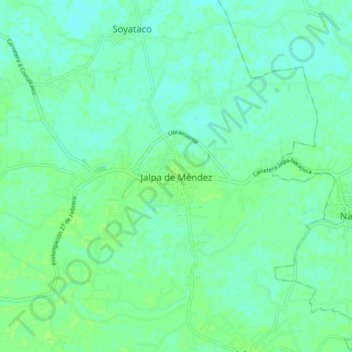 Mapa topográfico Jalpa de Méndez, altitud, relieve