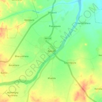 Mapa topográfico Asind, altitud, relieve