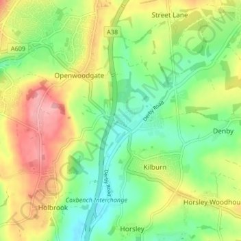 Mapa topográfico Rawson Green, altitud, relieve