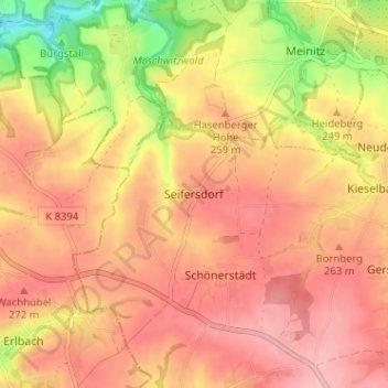 Mapa topográfico Seifersdorf, altitud, relieve