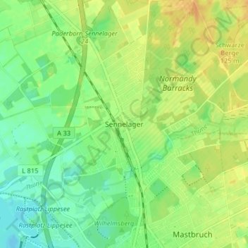 Mapa topográfico Sennelager, altitud, relieve