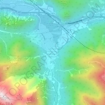 Mapa topográfico Valbruna, altitud, relieve
