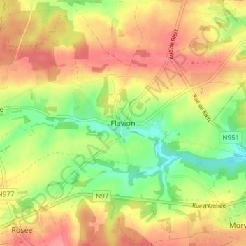 Mapa topográfico Flavion, altitud, relieve