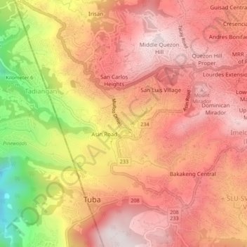 Mapa topográfico Asin, altitud, relieve