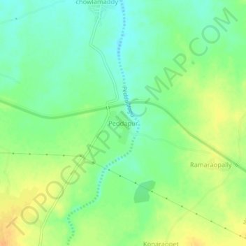 Mapa topográfico Peddapur, altitud, relieve