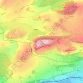 Mapa topográfico Dunearn Hill, altitud, relieve