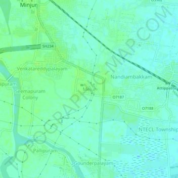 Mapa topográfico Melur, altitud, relieve