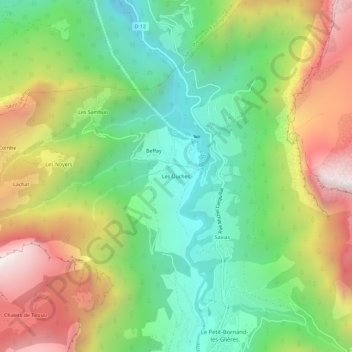 Mapa topográfico Les Ouches, altitud, relieve