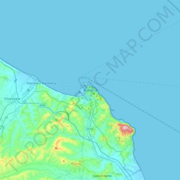Mapa topográfico Ancône, altitud, relieve