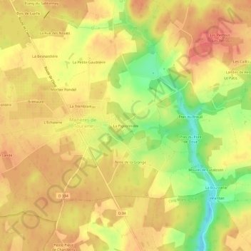 Mapa topográfico La Pigeonnière, altitud, relieve