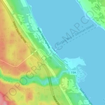 Mapa topográfico Buckley Bay, altitud, relieve