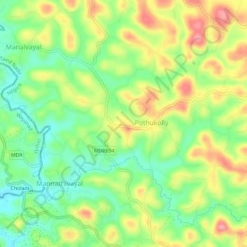 Mapa topográfico Kayyunni, altitud, relieve