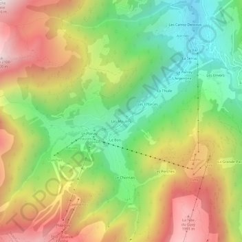 Mapa topográfico Les Moulins, altitud, relieve