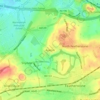 Mapa topográfico Ackton, altitud, relieve