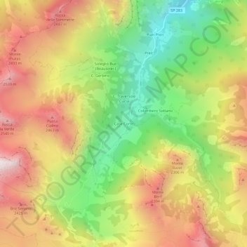 Mapa topográfico Case Corte, altitud, relieve