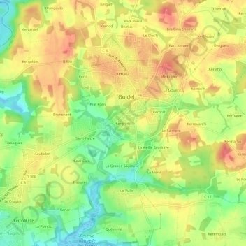 Mapa topográfico Kergroëz, altitud, relieve