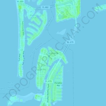 Mapa topográfico Tierra Verde, altitud, relieve