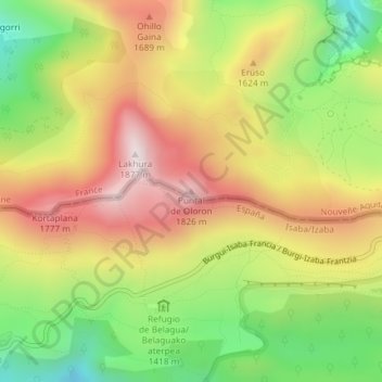 Mapa topográfico Puntal de Oloron, altitud, relieve