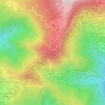 Mapa topográfico Monte Caludranza, altitud, relieve