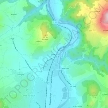 Mapa topográfico Cheyrac, altitud, relieve
