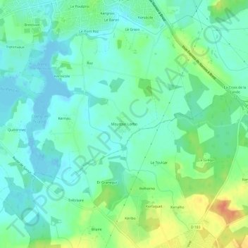 Mapa topográfico Moustoir-Lorho, altitud, relieve