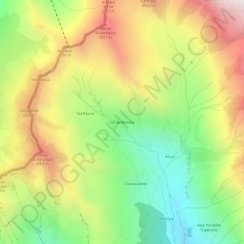 Mapa topográfico Tza de Menovy, altitud, relieve