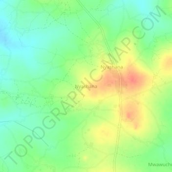 Mapa topográfico Nyashana, altitud, relieve