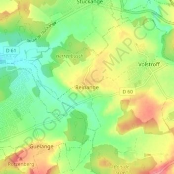 Mapa topográfico Reinange, altitud, relieve