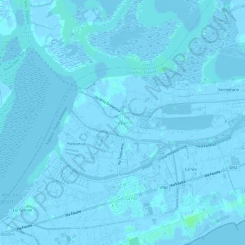 Mapa topográfico Treporti, altitud, relieve