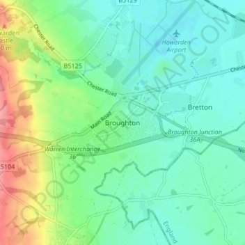 Mapa topográfico Broughton, altitud, relieve