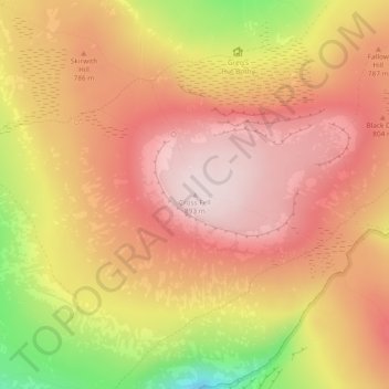 Mapa topográfico Cross Fell, altitud, relieve