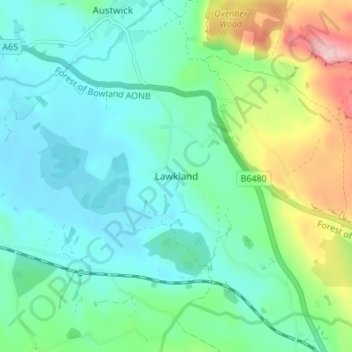 Mapa topográfico Lawkland, altitud, relieve