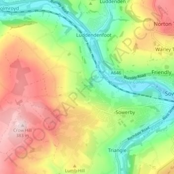 Mapa topográfico Boulderclough, altitud, relieve