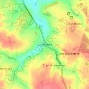 Mapa topográfico Sicklesmere, altitud, relieve