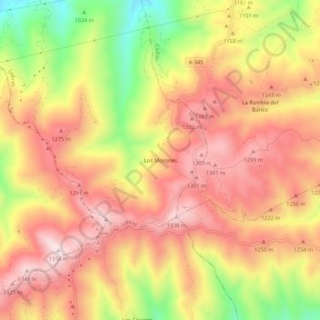 Mapa topográfico Los Morones, altitud, relieve