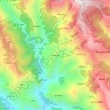 Mapa topográfico Patotiya, altitud, relieve
