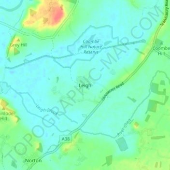 Mapa topográfico Leigh, altitud, relieve