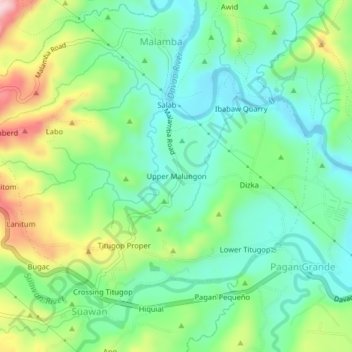 Mapa topográfico Upper Malungon, altitud, relieve