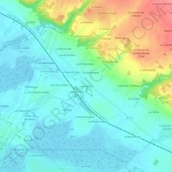 Mapa topográfico Les Sables, altitud, relieve