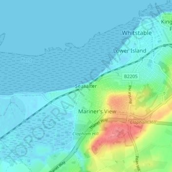 Mapa topográfico Seasalter, altitud, relieve